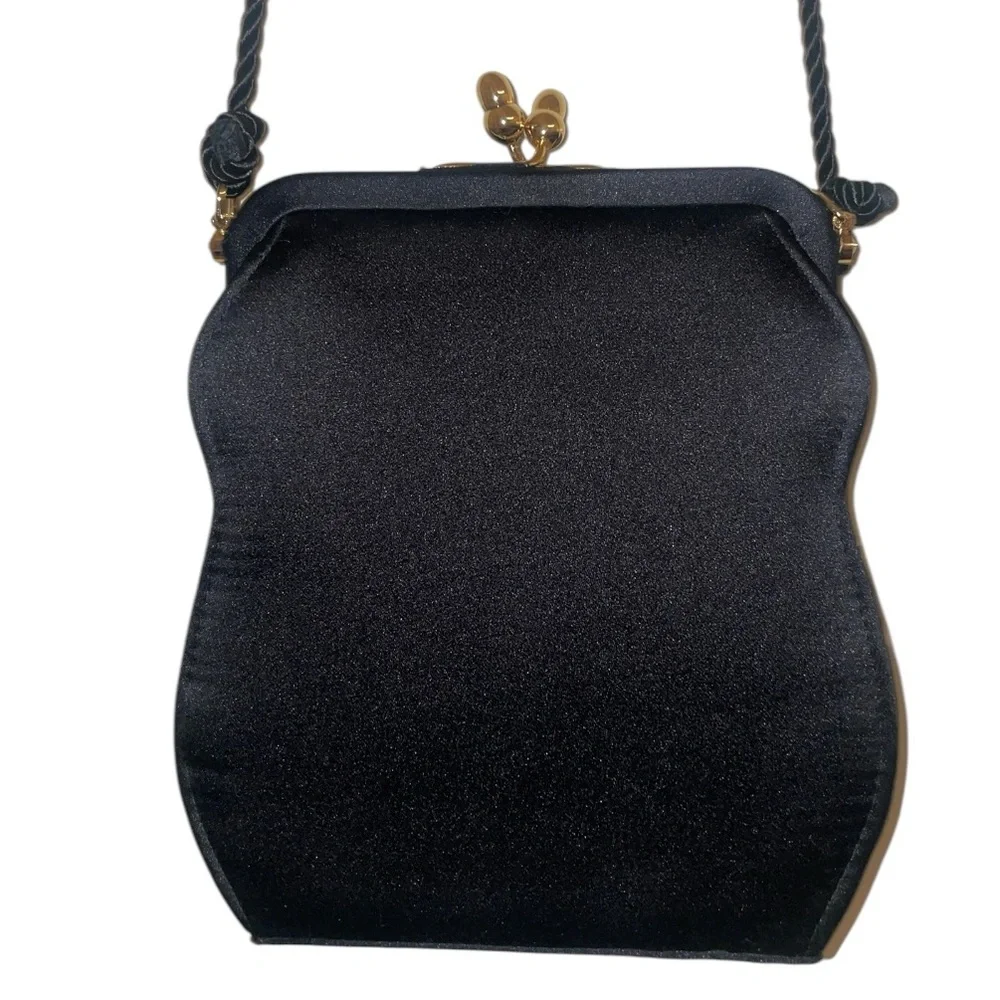 Neiman Marcus Elegant Satin Black Evening Bag - Picture 1 of 5